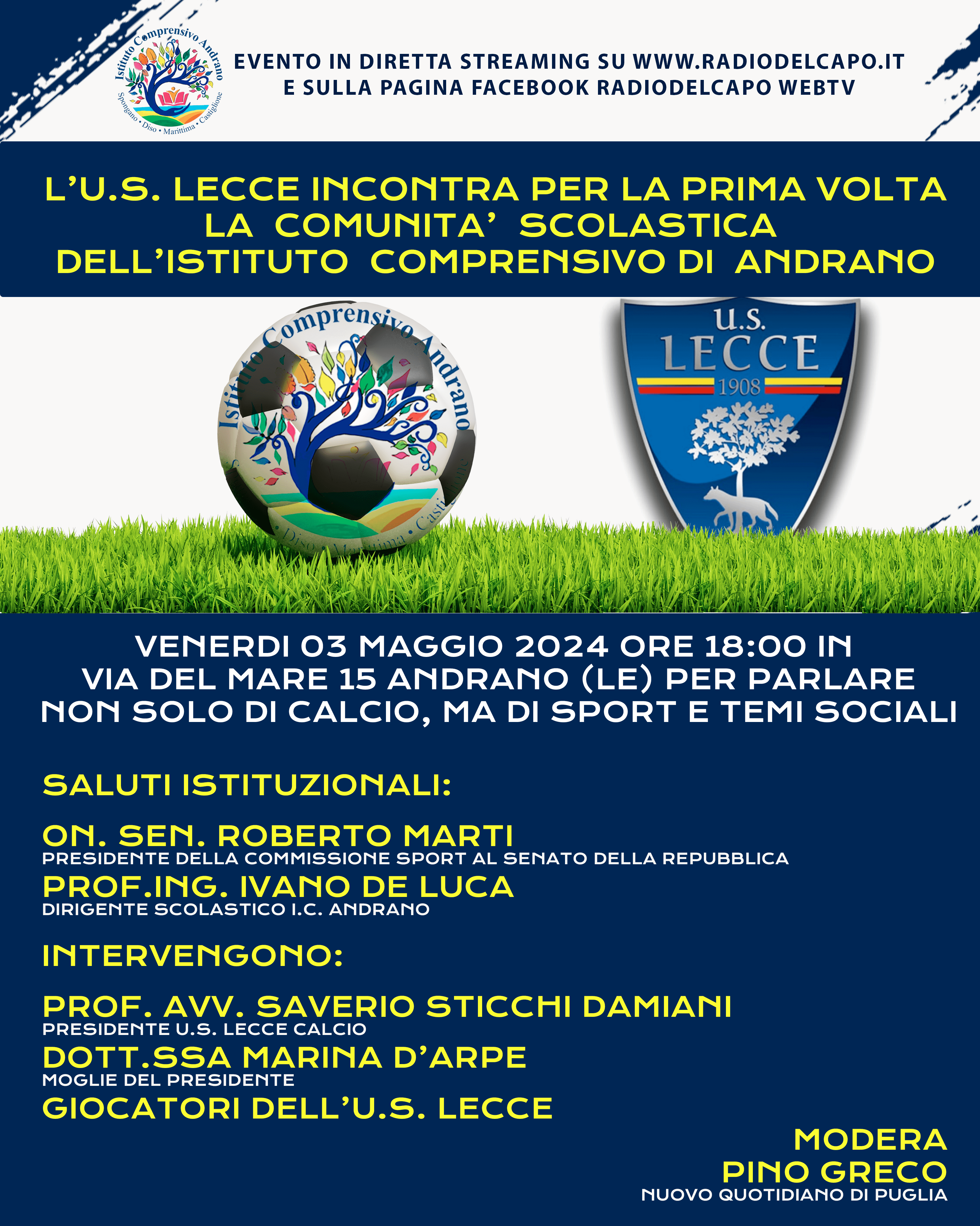 L'U.S. Lecce incontra la Comunità Scolastica di Andrano!