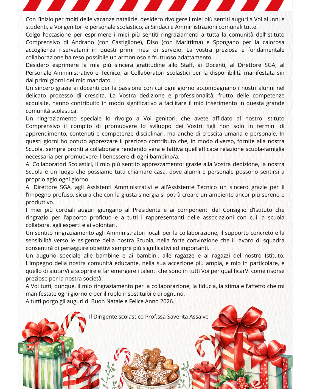 Serene feste a tutta la comunità scolastica